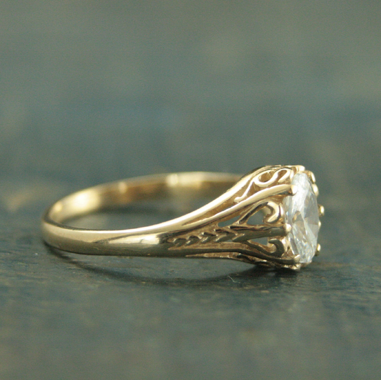 Aurora 14K Yellow Gold Engagement Ring Vintage Design Ring Etsy