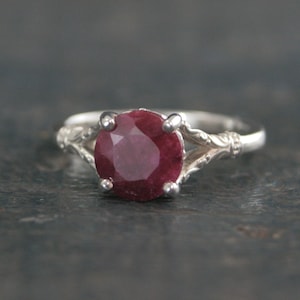 Ruby Ring Elsa Large 8mm Color Enhanced Corundum Ruby Ring Silver Swirl Antique Design Ring Red Stone Valentine's Day Gift for Her