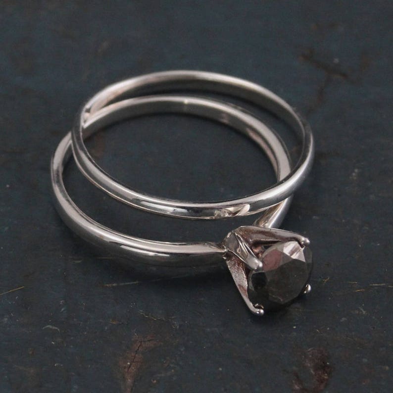 Pyrite Engagement Set--Pyrite Bridal Set~Alternative Diamond~Alternative Engagement Ring~Fool/'s Gold Ring~Full Cut Pyrite Ring~Unique Ring