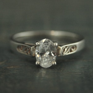 Oval Verlobungsring Silber Rolle Design Ring Kathedrale Einstellung Oval Sterling Silber Verlobungsring Vintage Design