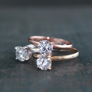 Solid 14K Gold Engagement Solitaire Moissanite Engagement Ring Modern Solitaire Minimalist Design 6mm Moissanite Solitaire Plain Jane Ring