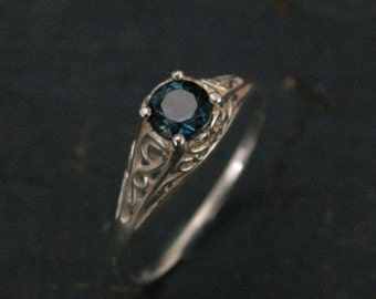 The Cinderella Ring with London Blue Topaz Antique Style Ring Unique Engagement Ring Teal Blue Stone Filigree Ring Vintage Style Ring