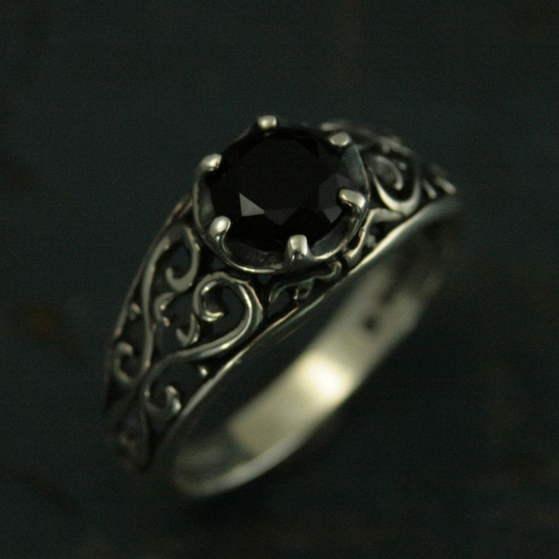 Onyx Filigree Silver RingMaleficentAntique Style RingVintage Style RingPromise RingCocktail RingBlack Solitaire Ring image 4