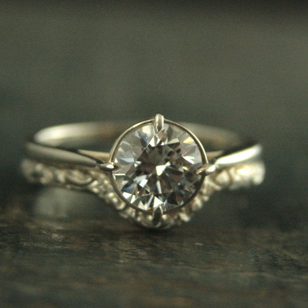 Elegant Filigree Engagement Ring and Wedding Band Sterling Silver Bridal Set Vintage Style Ring Antique Style Engagement Ring Promise Ring