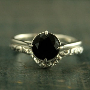 Sterling Silver Bridal Set--Vintage Style Ring--Antique Style Engagement Ring--Faux Black Diamond Ring--Onyx Ring--Unique Engagement Ring