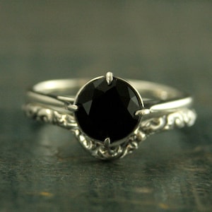 Sterlingzilveren bruidsset--vintage stijl ring--antieke stijl verlovingsring--faux zwarte diamanten ring--onyx ring--unieke verlovingsring