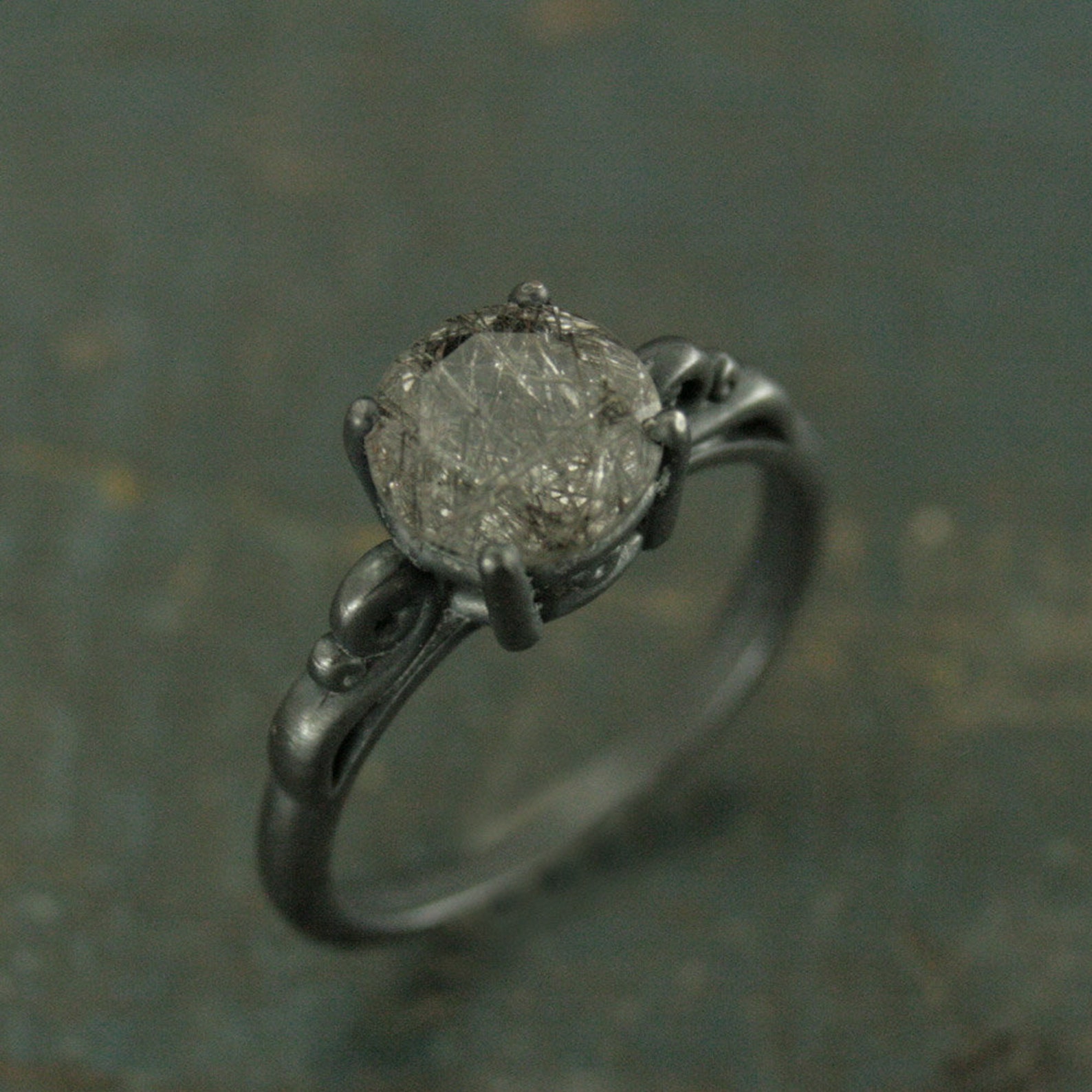 Black Rutilated Quartz Ring Black Engagement Ring Alternative - Etsy