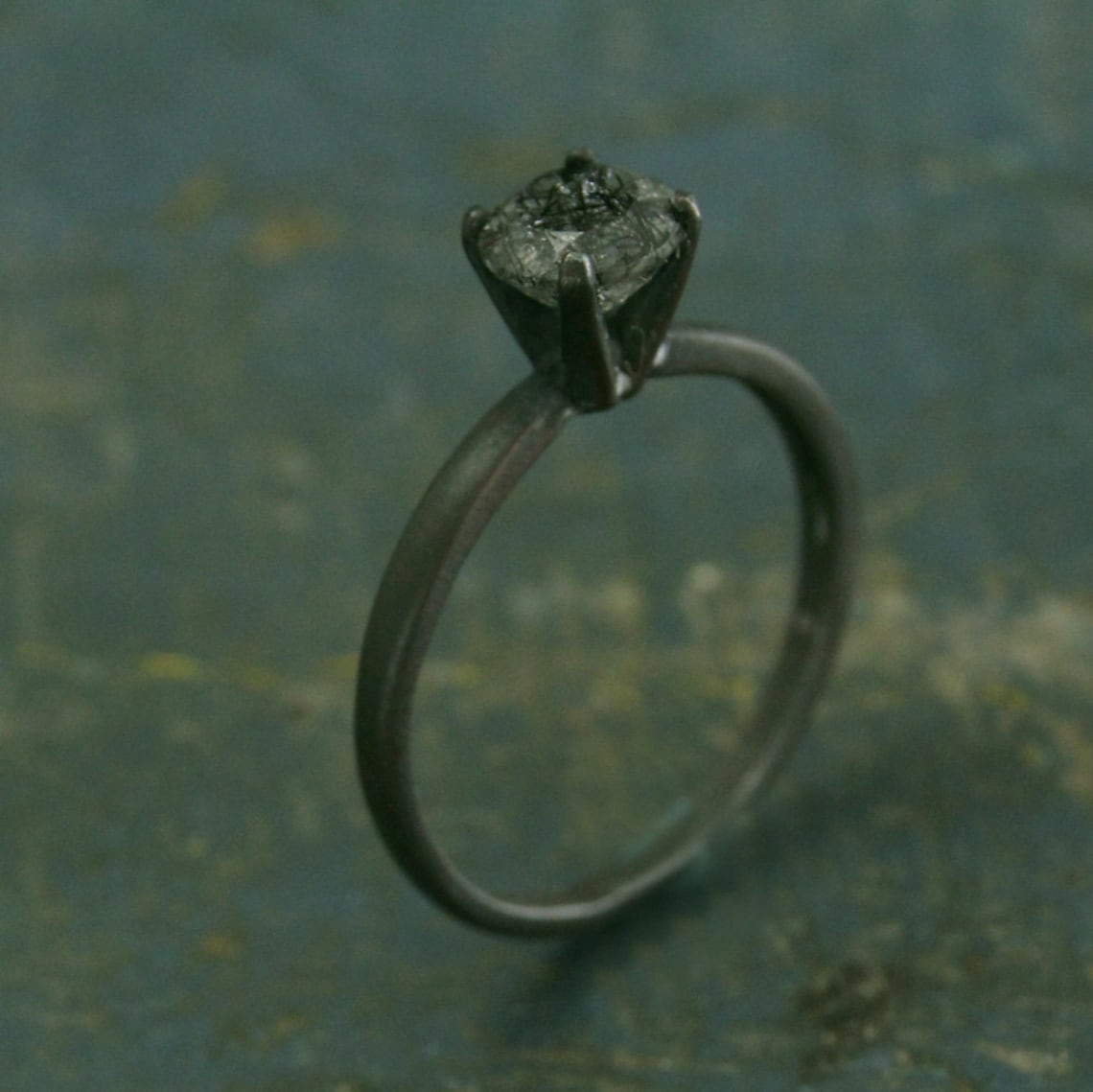 Flat Black Engagement Ringoxidized Black Ringrutilated Etsy