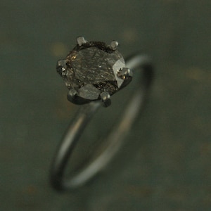 HUGE Rutilated Quartz Ring Handmade Solitaire Black Silver Ring 8mm Black Tourmalinated Quartz Ring 6 Prong Setting on 2mm Full Round Band