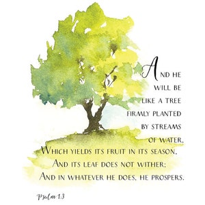 Tree on a Hill, Watercolor Painting, Psalm 1:3, Scripture Art image 3