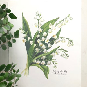 May Birth Flower, Lily of the Valley. Giclee Print of original watercolor in 3 sizes. Art Print 5X7 inches