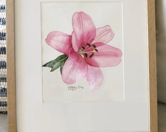 Original watercolor Painting of a Pink Lily