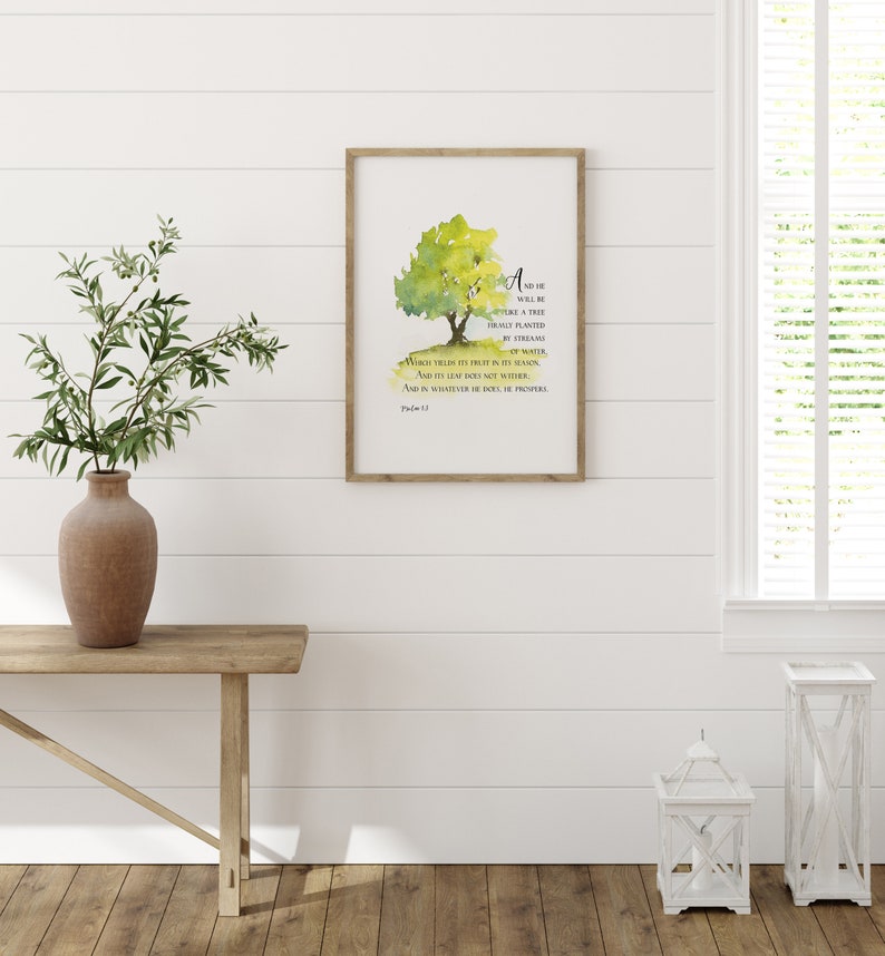 Tree on a Hill, Watercolor Painting, Psalm 1:3, Scripture Art Art Print 11X14 inches