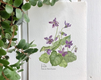 Giclée prints of Purple Blue Wood Violets, February Birth Flower, From Original Watercolor Painting