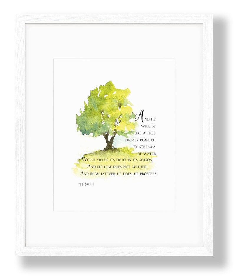 Tree on a Hill, Watercolor Painting, Psalm 1:3, Scripture Art Art Print 8X10 inches
