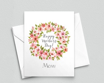Cherry Blossom Wreath, Mother's Day Card, Envelope Included