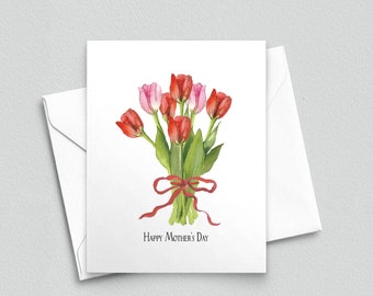 Red and Pink Tulips, Mother's Day Card, Envelope Included