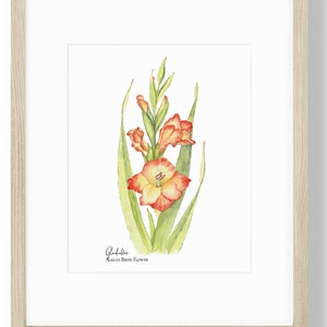 Gladiolus, August Birth Flower, Giclee Print, Botanical Art Print Art Print 8X10 inches