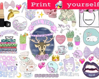 Download Free Set #257. Mockup printable Tumblr Stickers, Stickers, Sets. Decals. Printable (downloadable) file ONLY. Nothing will be shipped. PSD Template