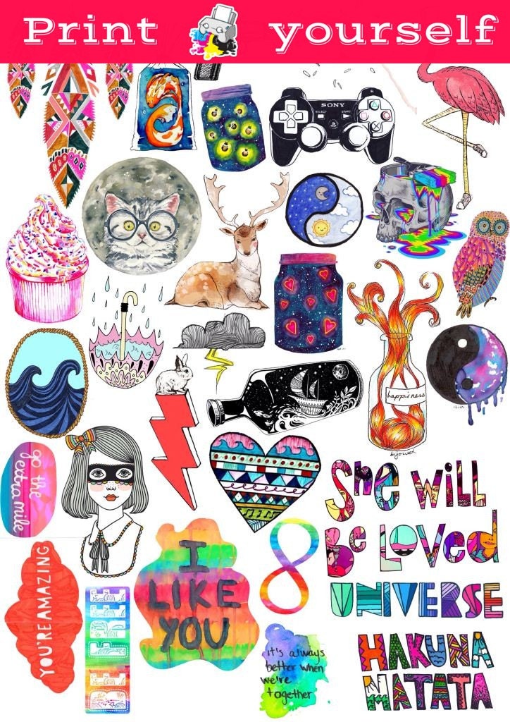 Set 46. Mockup printable Tumblr Stickers Stickers Set of