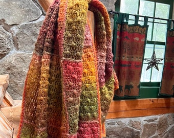 The Autumn Acorn Blanket Crochet Pattern PDF | Patchwork Blanket Pattern | Granny Square Style Throw | Cozy Lightweight Wool Blanket