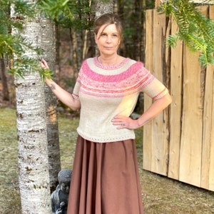 Tender Hearted Tee Knitting Pattern for Women's Circular Yoked Pullover Sweater