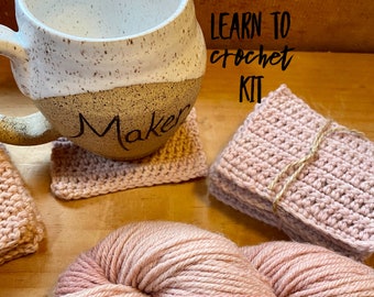 Learn How to Crochet Kit for Kids and Adults Make 8 Coasters