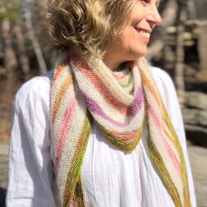 Fruit Stripe Shawl Knitting Pattern in Scrap Yarn + Mohair Scarf  Bandana