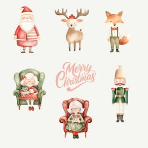 Christmas Clipart PNG | 12 Festive Characters + 4 Merry Christmas Designs | Transparent Backgrounds for DIY & Crafts