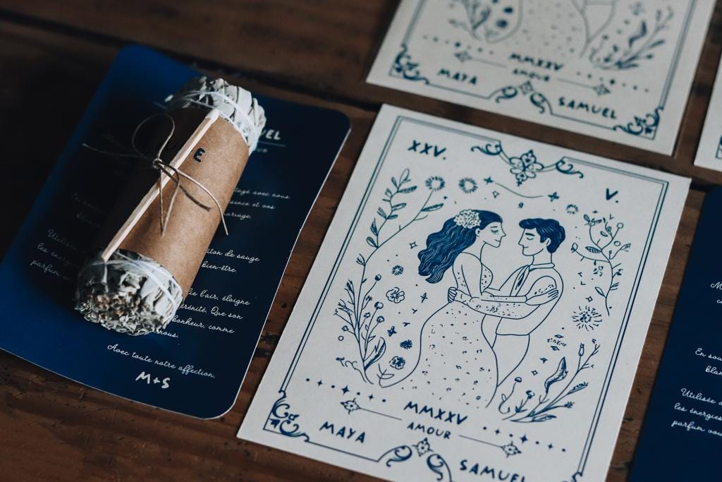 Ensemble cadeau sauge blanche et carte personnalisée pour invités