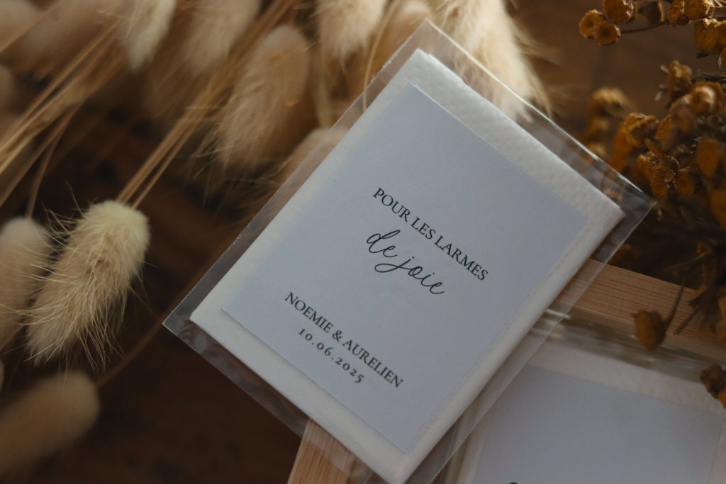 Mini mouchoirs personnalisés Larmes de Joie pour mariage