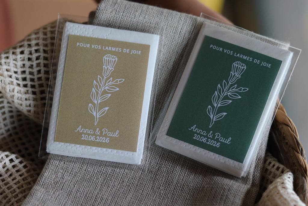Mini mouchoirs personnalisés Larmes de Joie pour votre mariage