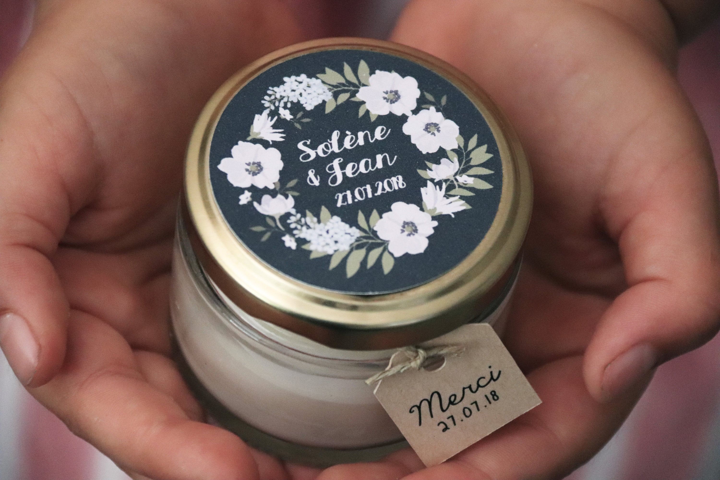 Bougie blanche/crème non parfumée pour cadeaux invités