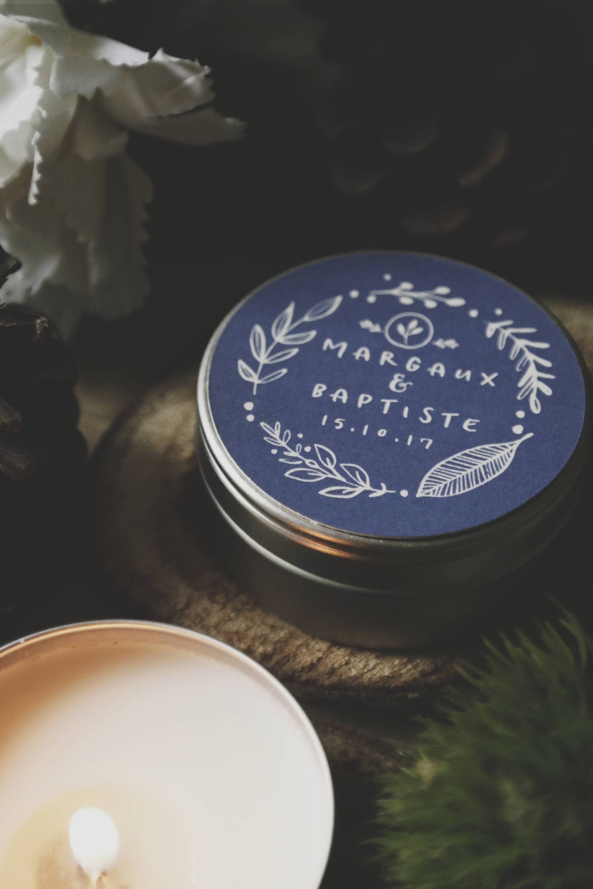 Bougie parfumée personnalisée pour invités – minimum 25 pièces