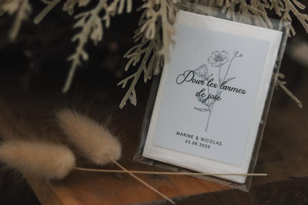 Mini mouchoirs personnalisés Larmes de Joie pour Mariage