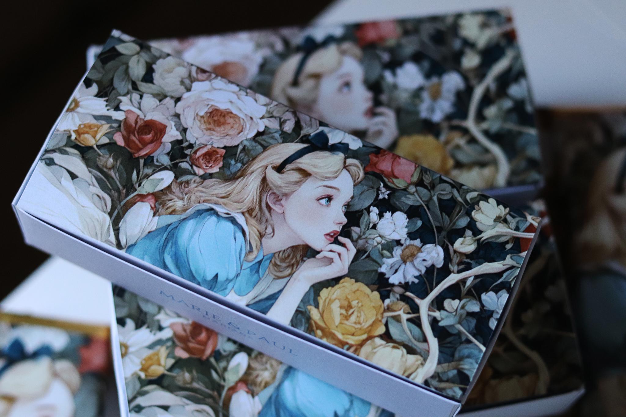 Coffret mariage Alice avec chocolats miniatures personnalisés