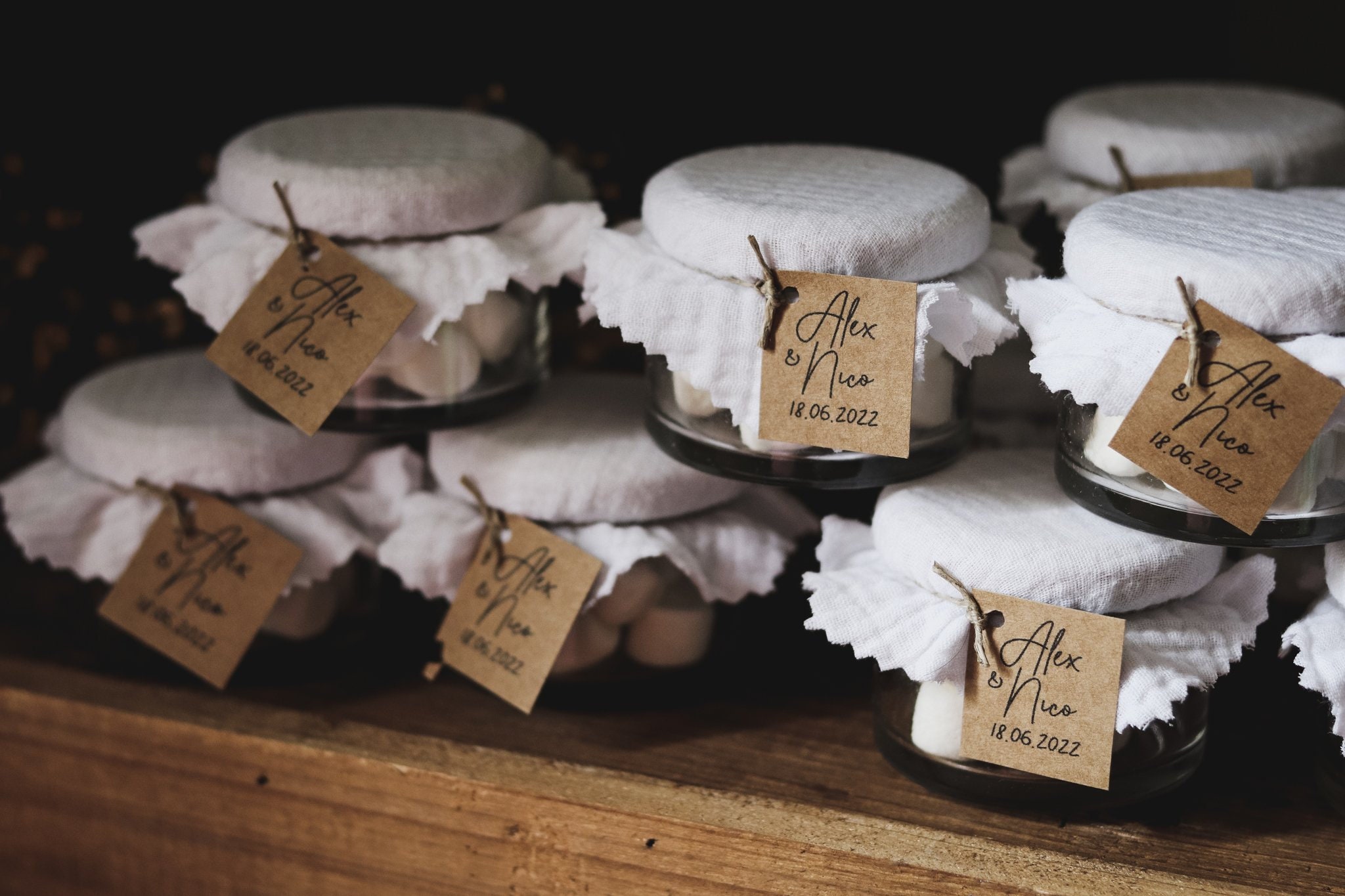 Mini-pots de marshmallows pour invités – Commande minimum 30 pots