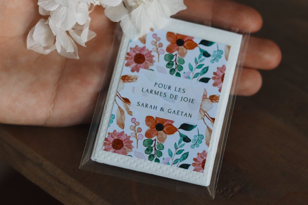 Mini mouchoirs personnalisés pour mariages Larmes de Joie