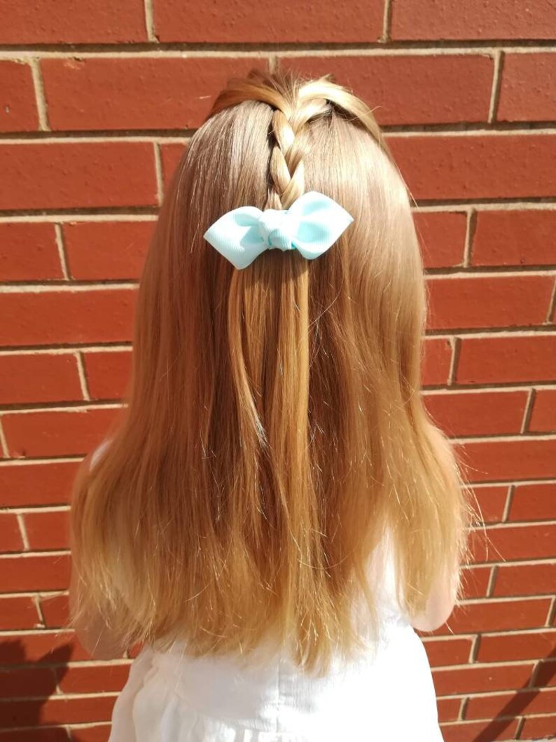 Pair or set of Small knotted bow with lined hair clip Baby size Toddler Bundles Cute Birthday party Toddler Girl