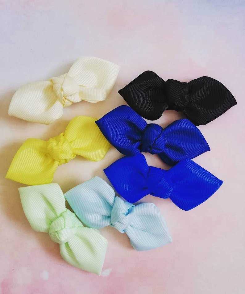 Pair or set of Small knotted bow with lined hair clip Baby size Toddler Bundles Cute Birthday party Toddler Girl