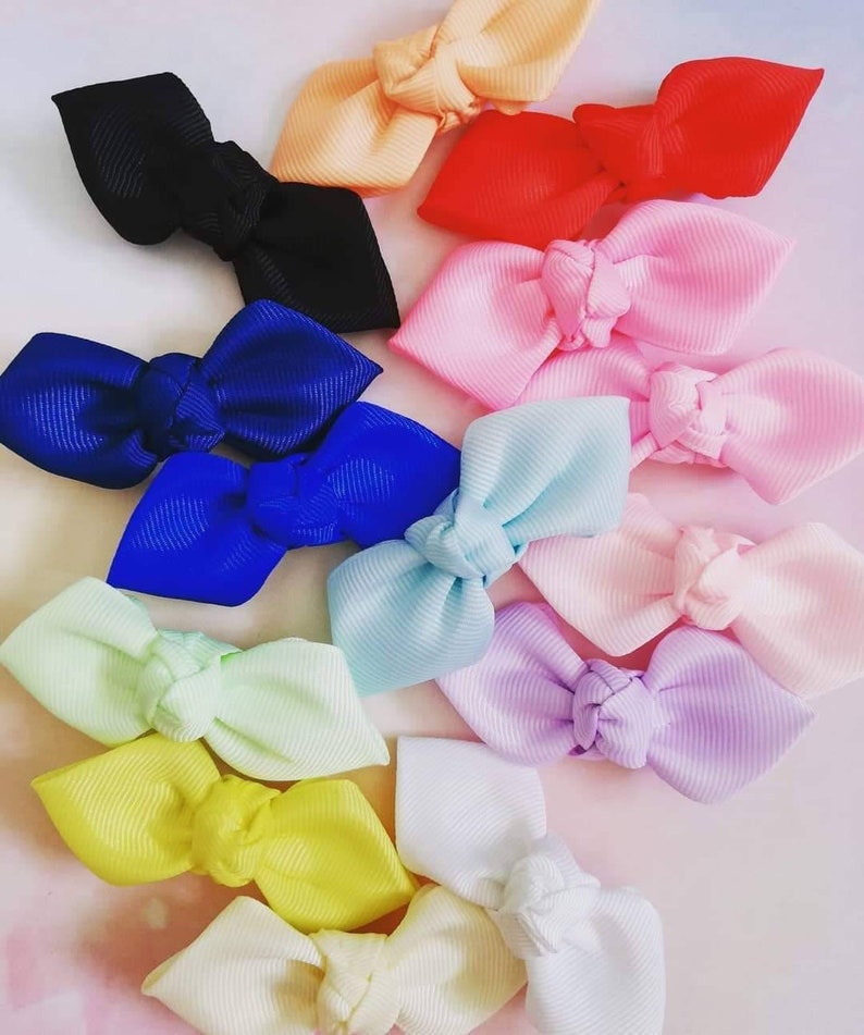 Pair or set of Small knotted bow with lined hair clip Baby size Toddler Bundles Cute Birthday party Toddler Girl