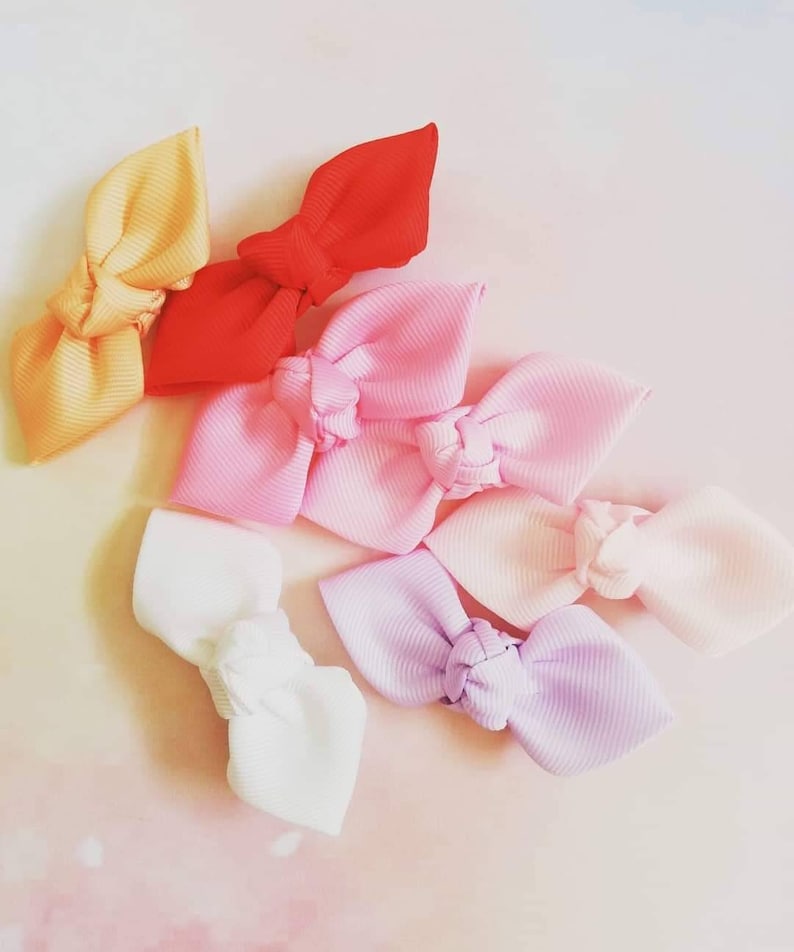 Pair or set of Small knotted bow with lined hair clip Baby size Toddler Bundles Cute Birthday party Toddler Girl