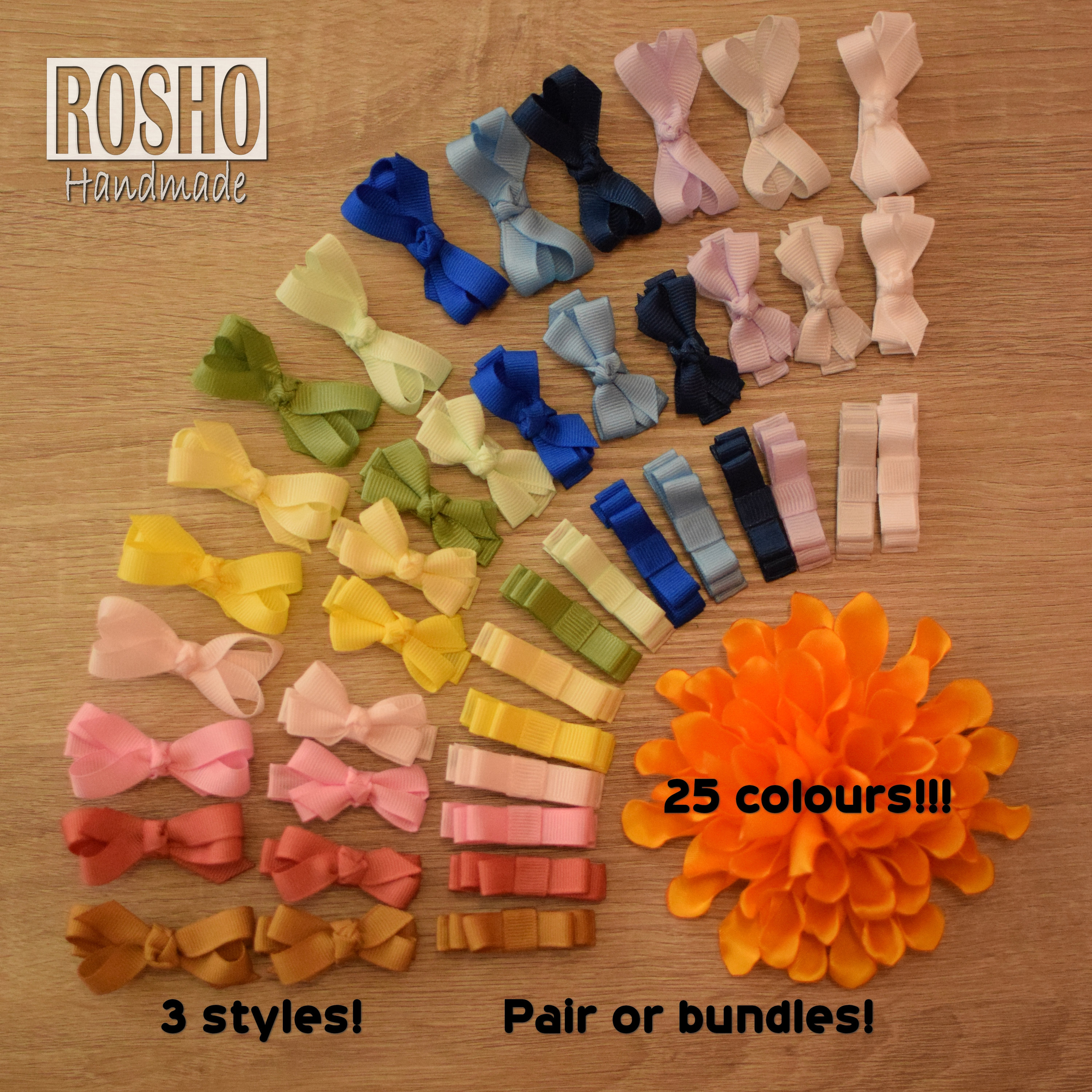 Pair or set of Small mini bow with lined hair clip 3 styles Baby size…