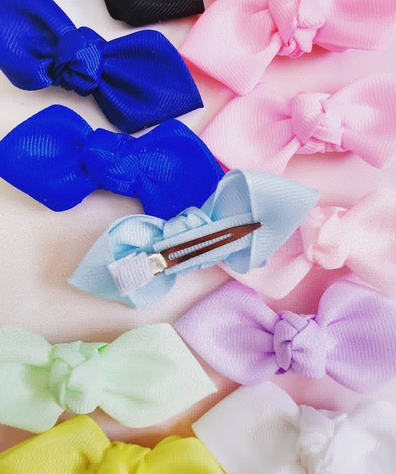 Pair or set of Small knotted bow with lined hair clip Baby size Toddler Bundles Cute Birthday party Toddler Girl