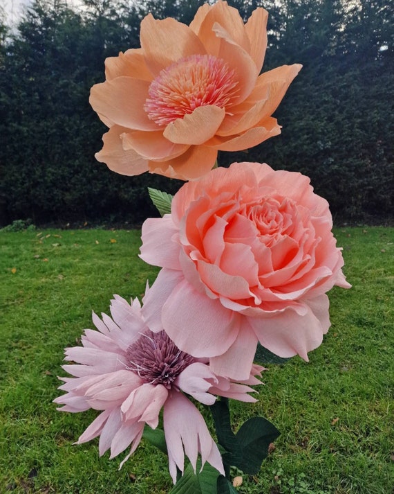Giant Wild Flower Set Made of Crepe Paper on Stand Wedding, Event