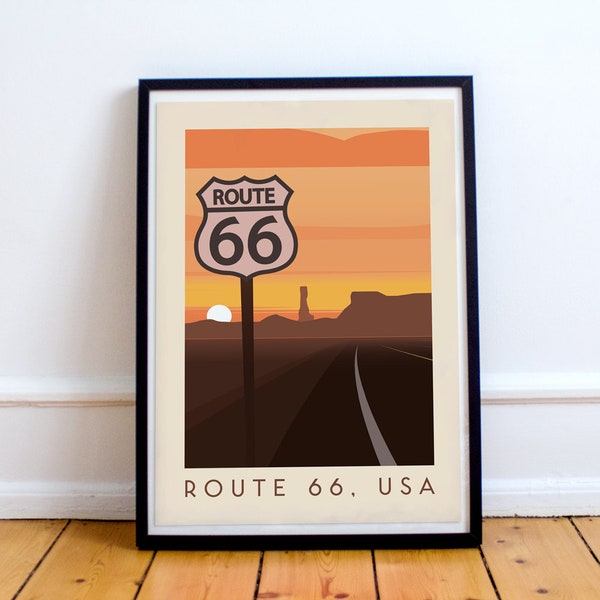 Route 66 Print, Route 66 Poster, Route 66 Vintage Retro Druck, Route 66 Vintage Retro Poster, Route 66 Wandkunst, Route 66 Reise