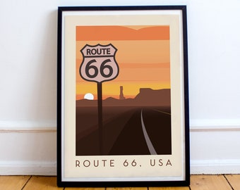 Route 66 Print, Route 66 Poster, Route 66 Vintage Retro Print, Route 66 Vintage Retro Poster, Route 66 Wall Art, Route 66 Travel