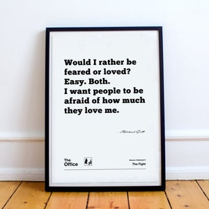 The Office Quote Poster - Feared or Loved, Michael Scott, Print, Gift, Dunder Mifflin, Wall Art, Decor, Dwight Schrute, Jim Halpert, Funny