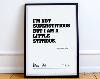 The Office Quote Poster - Superstitious, Print, Michael Scott, The Office, TV Show, Gift, Wall Art, Decor, Dunder Mifflin, Dwight Schrute