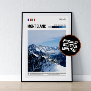 Mont Blanc Poster Mont Blanc Wandkunst Mont Blanc Koordinaten Fotodruck Reisegeschenk Frankreich Italien Poster Print Home Wanddekor